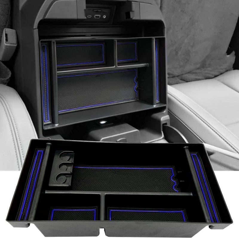 JOJOMARK Center Console Organizer Tray fits for 2019-2022 GMC Sierra/Chevy Silverado 1500 Accessories, 2020-2021 2022 2023 Silverado/Sierra 2500 HD/3500 HD (Half-size, Blue) - Image 1